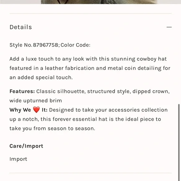 Free People X Understated Leather Gold Coast Hat Cowboy Hat O/S New - Picture 8 of 12